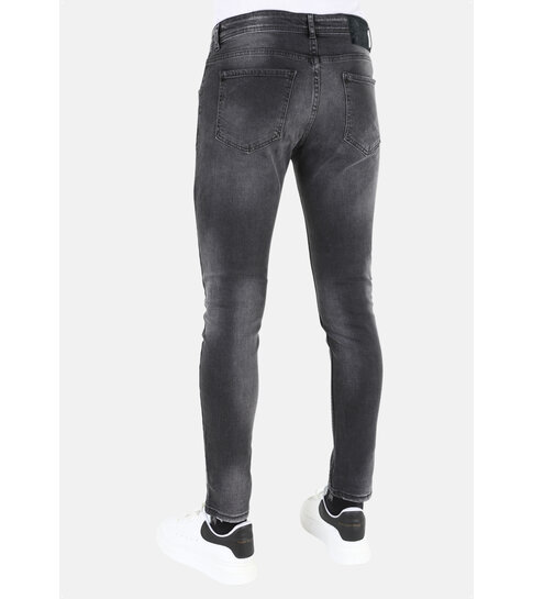 Mario Morato Heren Ripped Biker Jeans met Verfspatten Slim-fit  -MM107- Zwart