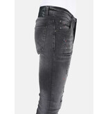 Mario Morato Heren Ripped Biker Jeans met Verfspatten Slim-fit  -MM107- Zwart