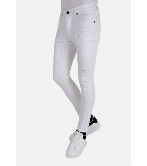 Mario Morato Witte Ripped Jeans voor Heren Slim Fit -DP106