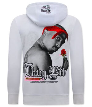 True Rise Tupac  Heren Hoodie - Thug Life - Wit