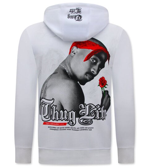 True Rise Tupac  Heren Hoodie - Thug Life - Wit