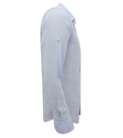 ENOS Linnen Overhemd Heren - Regular Fit - Casual Blanco - Licht Blauw