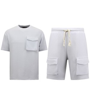 True Rise Geribbelde Oversized T-shirt - Joggingshorts Heren - SET - Wit