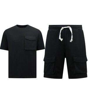 True Rise Geribbelde Oversized T-shirt - Joggingshort Heren - SET - Zwart