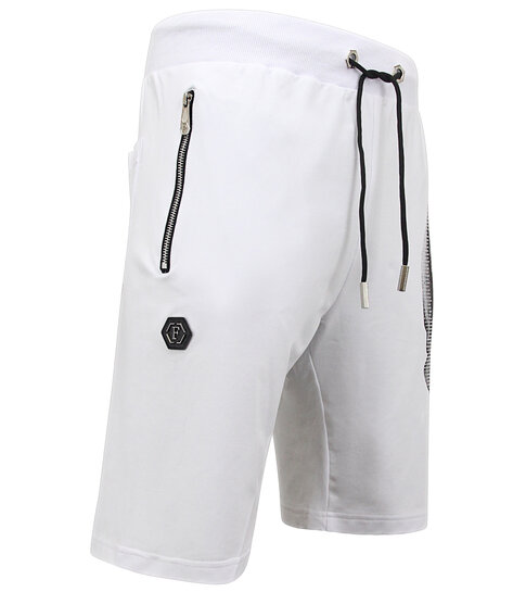 ENOS Skull - Rhinestone Korte Broek - 7980 -  Wit