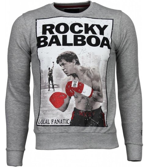 Local Fanatic Rocky Balboa - Rhinestone Sweater - Grijs