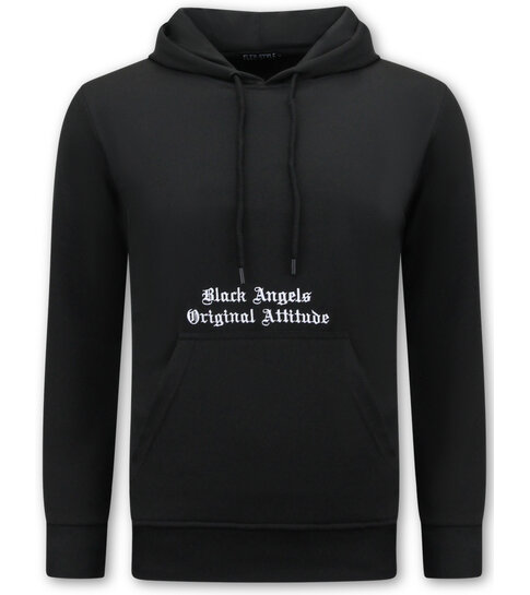 True Rise Heren Hoodies Oversized  - Black Angels -3181- Zwart