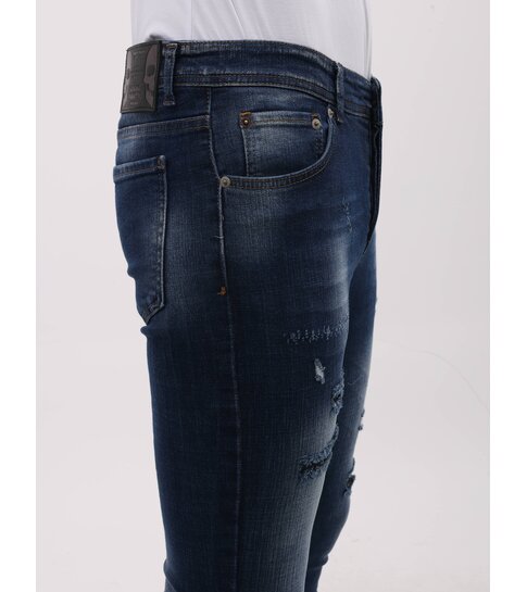 Mario Morato Strakke Spijkerbroek Heren Slim Fit Jeans met Scheuren - MM-S-100 - Blauw