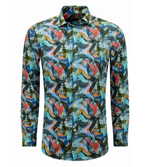 Bread & Buttons Heren Blouse met Lange Mouwen - Heren Overhemd Slim Fit - Blauw
