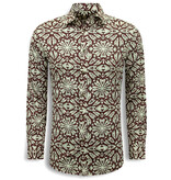 Bread & Buttons Heren Overhemden Lange Mouw - Blouse Heren Volwassenen - Slim Fit - Bordeaux