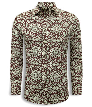 Bread & Buttons Heren Overhemden Lange Mouw - Blouse Heren Volwassenen - Slim Fit - Bordeaux