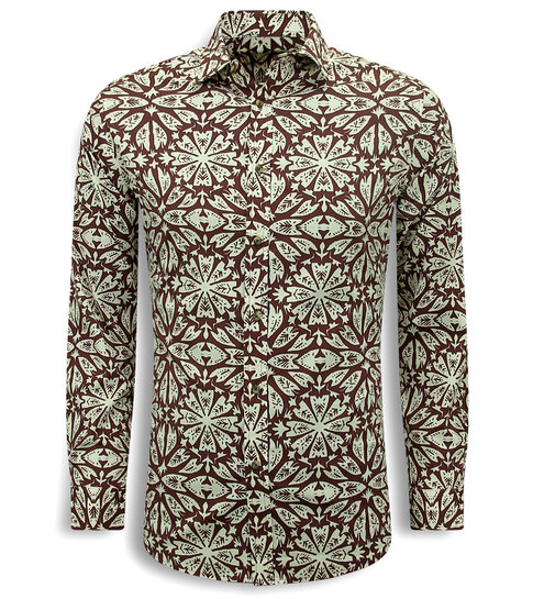 Bread & Buttons Heren Overhemden Lange Mouw - Blouse Heren Volwassenen - Slim Fit - Bordeaux