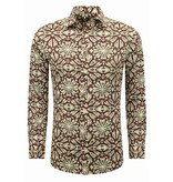 Bread & Buttons Heren Overhemden Lange Mouw - Blouse Heren Volwassenen - Slim Fit - Bordeaux