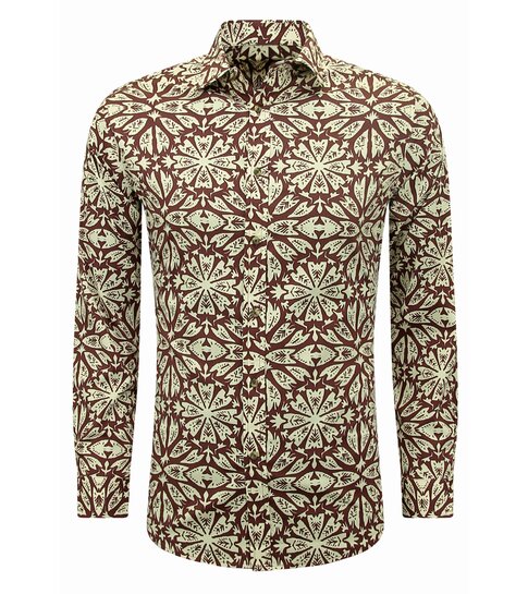 Bread & Buttons Heren Overhemden Lange Mouw - Blouse Heren Volwassenen - Slim Fit - Bordeaux