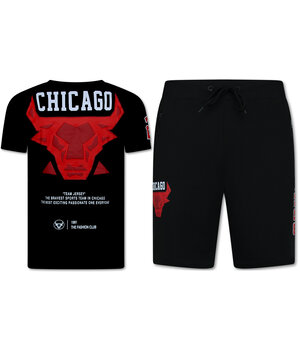 True Rise BULLS  Zomer set Heren - Twinset BULLS - Combisets - 1685 - Rood/ Zwart