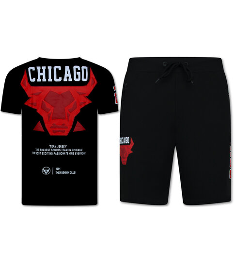 Top Star BULLS  Zomer set Heren - Twinset BULLS - Combisets - 1685 - Rood/ Zwart