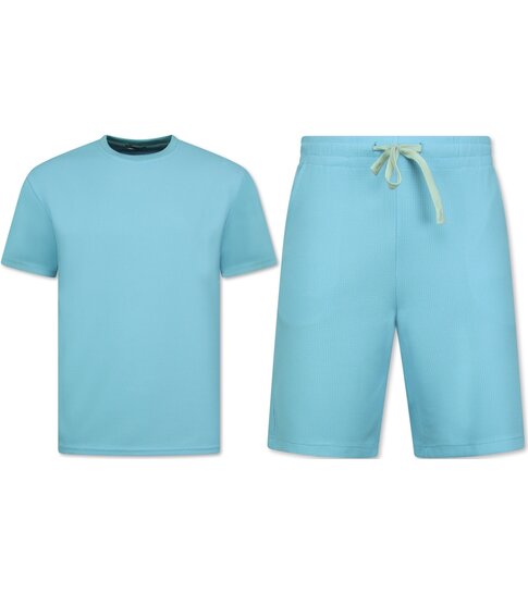 ENOS Zomer Set Heren - Ribbed  Oversized - Two Piece Setje - Twinset - Co ord Set - 918 - Turquoise