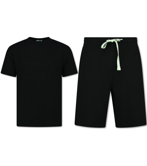 ENOS Zomerset Heren - Ribbed  Oversized - Two Piece Setje - Twinset - Co ord Set - 918 - Zwart