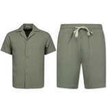 ENOS  Ribbed  Oversized  Shirt - Zomer set Heren - Two Piece Setje - Co ord Set - 009 - Grijs ENOS  Ribbed  Oversized  Shirt - Zomer set Heren - Two Piece Setje - Co ord Set - 009 - Grijs