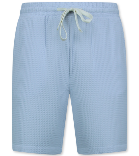 ENOS  Ribbed  Oversized  Shirt - Zomerset Heren - Two Piece Setje - Co ord Set - 0095 - Blauw