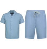 ENOS  Ribbed  Oversized  Shirt - Zomerset Heren - Two Piece Setje - Co ord Set - 0095 - Blauw