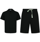 ENOS Twinset  - Ribbed  Oversized  Shirt - Zomerset Heren - Two Piece Setje - Co ord Set - 915 - Zwart
