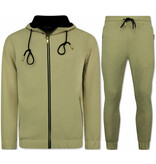 True Rise Tweedelige Set - Trainingspak Heren - Joggingpak Heren Volwassenen - Huispak Heren - 5035 - Bruin