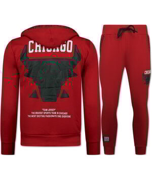True Rise Chicago Bull Trainingspakken Heren  - Joggingpak Heren - Huispak Heren Volwassenen - 5231 - Rood