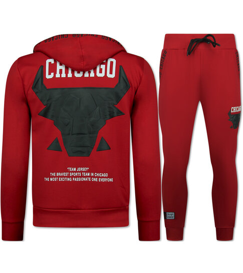 True Rise Chicago Bull Trainingspakken Heren  - Joggingpak Heren - Huispak Heren Volwassenen - 5231 - Rood