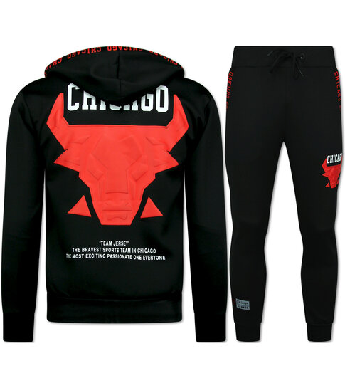 True Rise Bull Huispak Heren Volwassenen - Chicago Trainingspakken Heren -  Joggingpak Heren - 5231 - Zwart