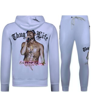 True Rise 2Pac Joggingpak Heren  - Tupac Trainingspakken Heren - Huispak Heren Volwassenen - 3390 - Wit