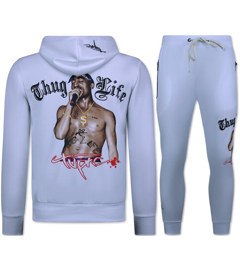 True Rise 2Pac Joggingpak Heren  - Tupac Trainingspakken Heren - Huispak Heren Volwassenen - 3390 - Wit