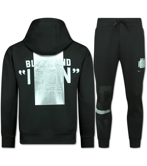 TopStar ICON Hoodie Zilveren Print - Joggingpak Heren Volwassenen - Trainingspakken Heren - 3789 - Zwart