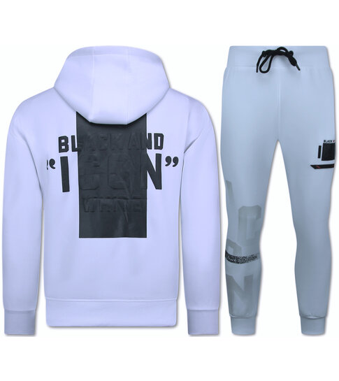 True Rise ICON Trui Twinset Zwarte Print - Joggingpak Heren Volwassenen - Trainingspakken Heren - Huispak -  3789 - Wit