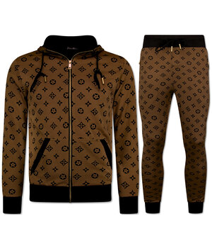 True Rise Twinset - Trainingspak Heren - Joggingpak Heren Volwassenen - Huispak Heren - 5036 - Bruin