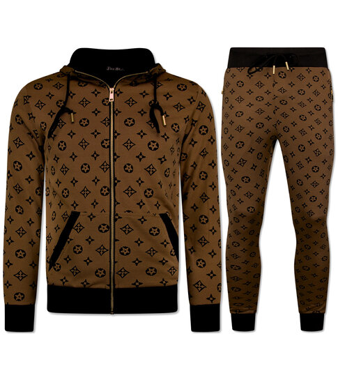 True Rise  Twinset - Trainingspak Heren - Joggingpak Heren Volwassenen - Huispak Heren - 5036 - Bruin