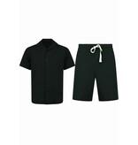 ENOS Twinset  - Ribbed  Oversized  Shirt - Zomerset Heren - Two Piece Setje - Co ord Set - 915 - Zwart
