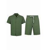 ENOS Twinset  - Ribbed  Oversized  Shirt - Zomerset Heren - Two Piece Setje - Co ord Set - 915 - Groen