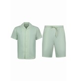 ENOS Twinset  - Ribbed  Oversized  Shirt - Zomerset Heren - Two Piece Setje - Co ord Set - 915 - Beige