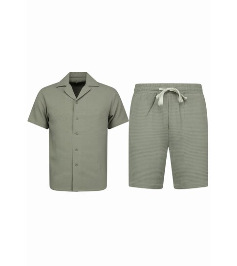 ENOS  Ribbed  Oversized  Shirt - Zomer set Heren - Two Piece Setje - Co ord Set - 009 - Grijs