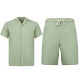 ENOS Twinset - Zomerset Heren - Ribbed Oversized  Shirt - Shorts heren / Oversized T shirt Heren  - F-919 - Bruin