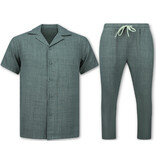 ENOS Twinset -  Zomerset Heren - Linnen Look Shirt Heren - Zomer Broek Heren - MG-011 - Grijs