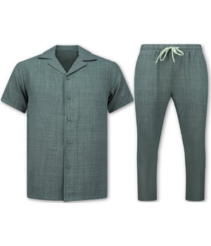 ENOS Twinset -  Zomerset Heren - Linnen Look Shirt Heren - Zomer Broek Heren - MG-011 - Grijs