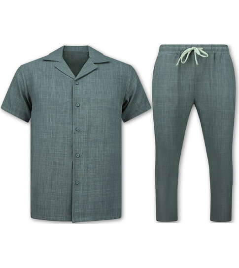 ENOS Twinset -  Zomerset Heren - Linnen Look Shirt Heren - Zomer Broek Heren - MG-011 - Grijs