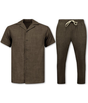 ENOS Linnen Twinset - Linnen Zomerset Heren - Linnen Overhemd Heren - Linnen Broek Heren - MG-011 - Bruin