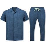 ENOS Twinset - Zomerset Heren - Linnen Look Overhemd Heren - Zomer Broek Heren - MG-011 - Blauw