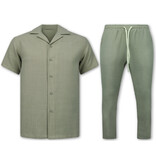 ENOS Twinset - Zomerset Heren - Linnen Look Overhemd Heren - Zomer Broek Heren - MG-011 - Beige