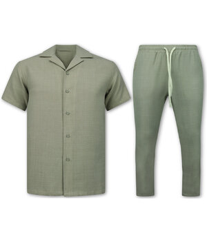 ENOS Linnen Twinset - Linnen Zomerset Heren - Linnen Overhemd Heren - Zomer Broek Heren - MG-011 - Beige