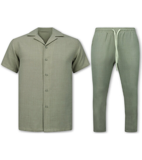 ENOS Twinset - Zomerset Heren - Linnen Look Overhemd Heren - Zomer Broek Heren - MG-011 - Beige