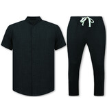ENOS Zomerset Heren - Twinset - Linnen Look Overhemd Heren - Zomer Broek Heren - MG-012 - Zwart